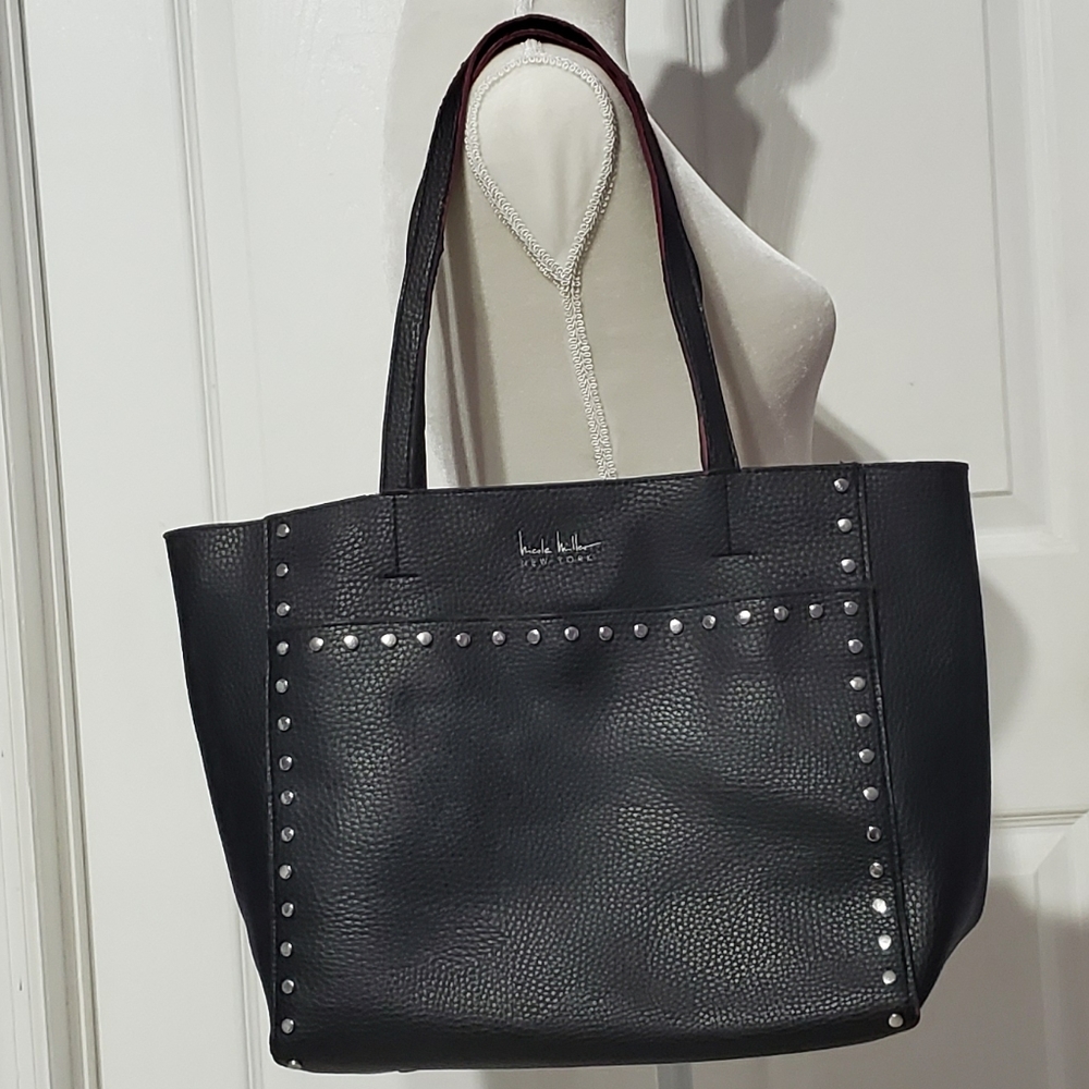 Nicole Miller Black Stud Tote Bag/ Small Bag